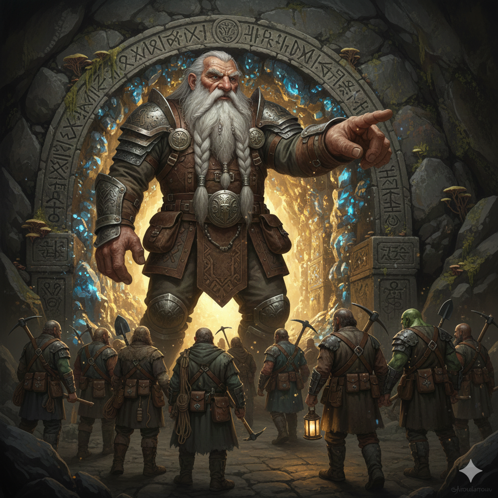Big Dwarf directing advenures into caves with riches